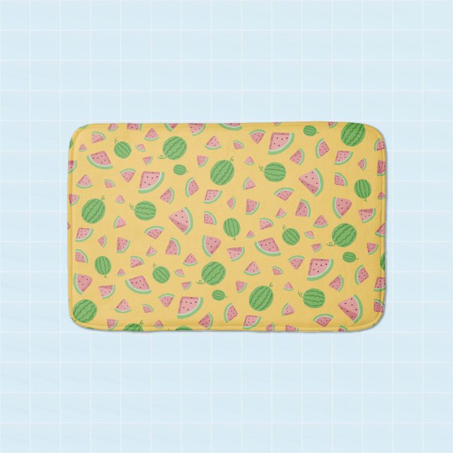 Tapis de bain jaune à motif de pastèque mignon (Summer Must-Have: Watermelon Bath Mat.)