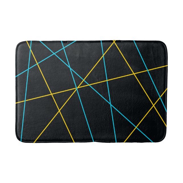 Tapis De Bain Jaune, Bleu, cool, tendance, urbain, lignes modern (Devant)