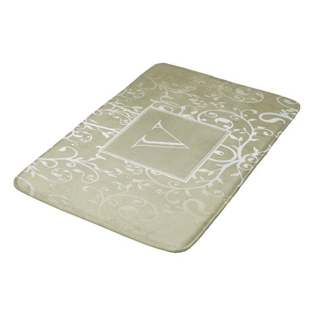 Tapis De Bain Jaune Élégant Monogramme de bain Mat (Angle)