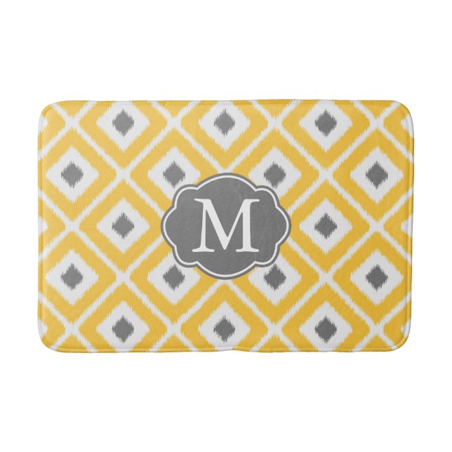 Tapis De Bain Jaune, Gris, Blanc, Diamant Ikat Motif (Devant)