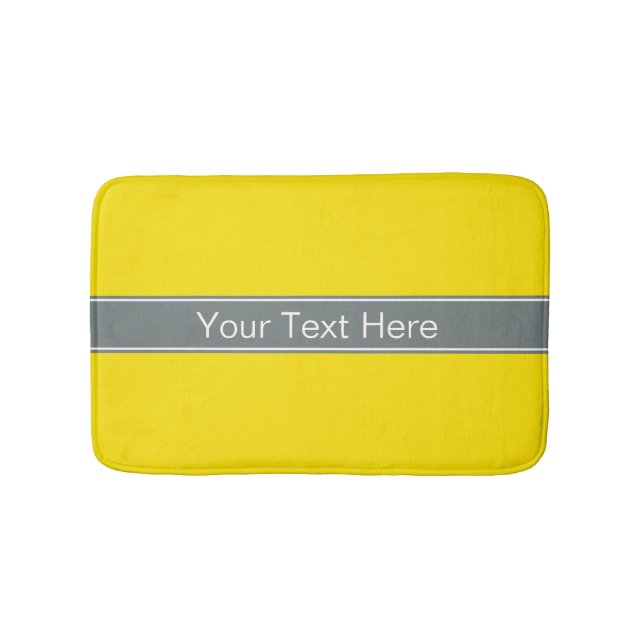 Tapis De Bain Jaune Uni, Monogramme de Ruban Gris Charbon (Devant)