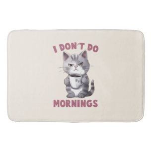 Tapis De Bain Je ne fais pas le matin - Chat gris avec café