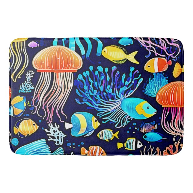 Tapis De Bain Jellyfish & Fish : Plaisir marin profond (Devant)