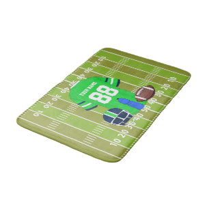 Tapis De Bain Jersey de football en vert et bleu sur le terrain