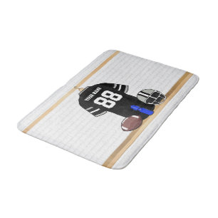 Tapis De Bain Jersey de football gris noir et argent personnalis