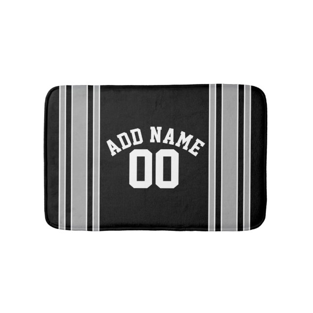 Tapis De Bain Jersey de sport en argent noir avec nom et numéro (Devant)