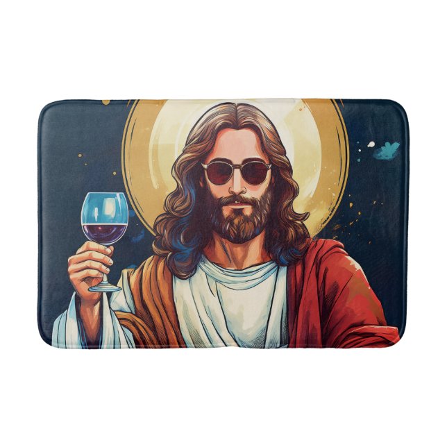 Tapis De Bain Jésus cool avec du vin  (Devant)