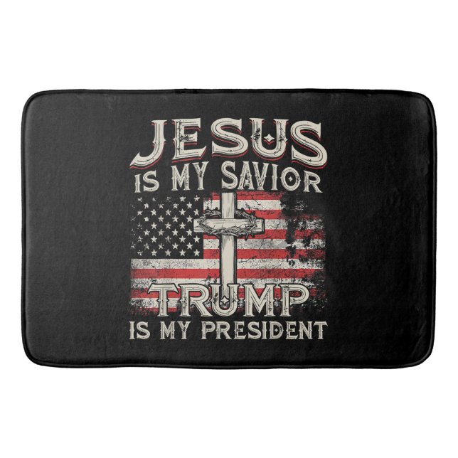 Tapis De Bain Jésus Est Mon Sauveur Trump Est Mon Président Amér (Devant)