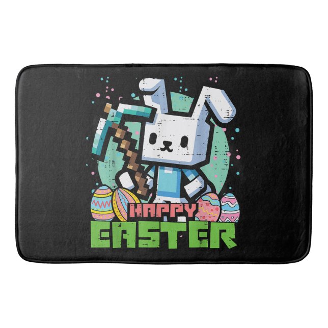 Tapis De Bain Jeu de pixels de lapin de Pâques heureux  (Devant)