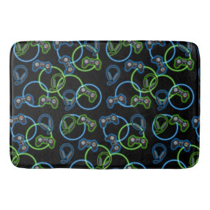 Tapis De Bain Jeu vidéo Neon Blue & Green Motif