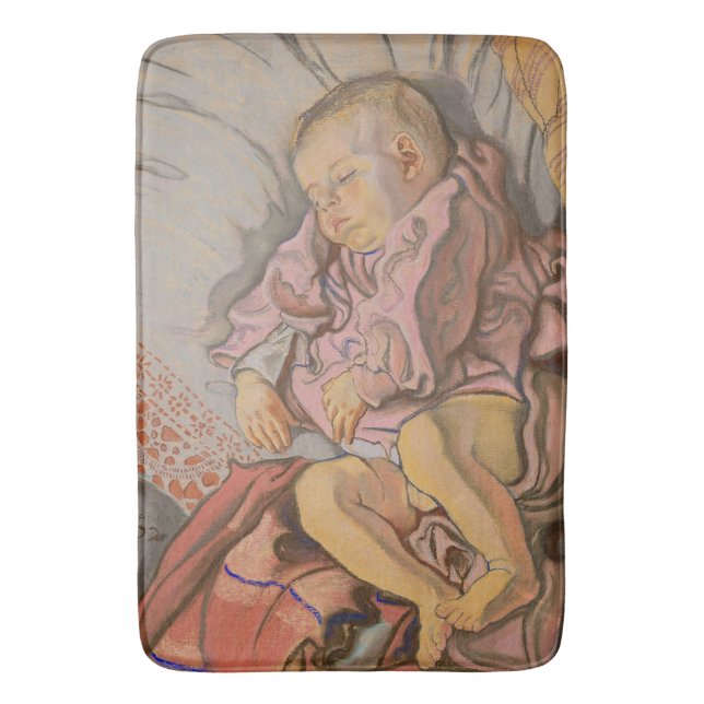 Tapis De Bain Jeune enfant dormant sur un Coussin (devant Vertical)