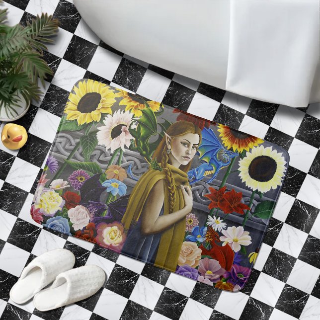 Tapis De Bain Jeune Fée Dragon Enchantée Jardin Fleur Fantasy (Créateur téléchargé)