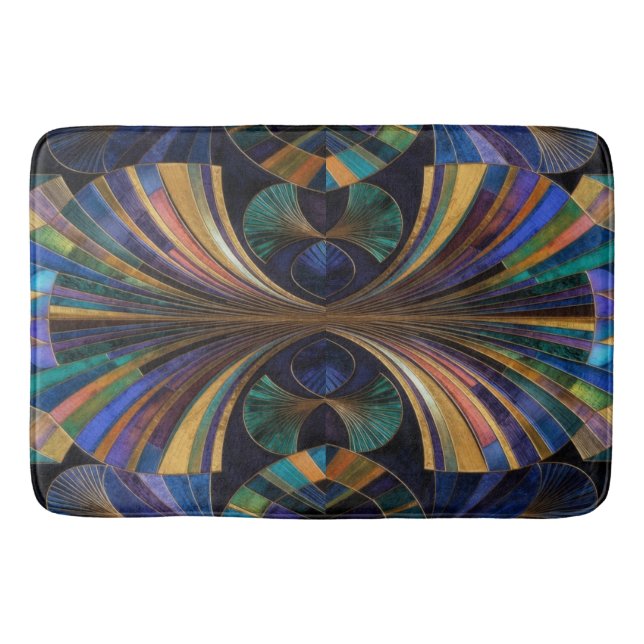 Tapis De Bain Jewel Tone Peacock Blue Purple Gold Art Deco (Devant)