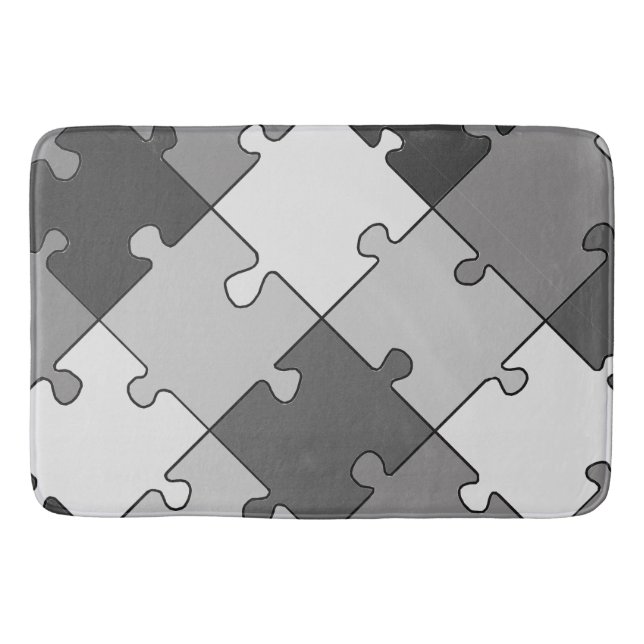 Tapis De Bain Jigsaw Puzzle Diagonal Tons Gris Graphiques (Devant)