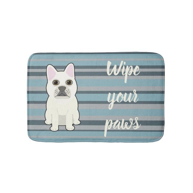 Tapis De Bain Joli Bouledogue Français rayé bleu (Devant)