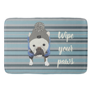 Tapis De Bain Joli Bouledogue Français rayé bleu