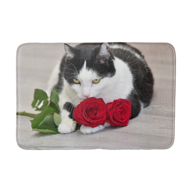 Tapis De Bain Joli chat avec la rose rouge (Devant)