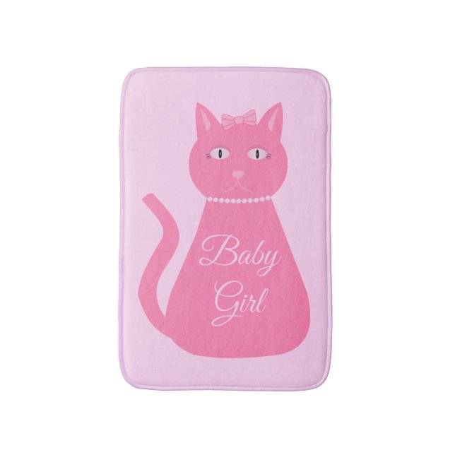 Tapis De Bain Joli chat fille rose sur mesure (Devant (Vertical))
