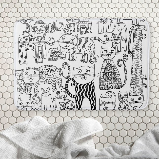 Tapis De Bain Joli chat noir et blanc amusant (Créateur téléchargé)