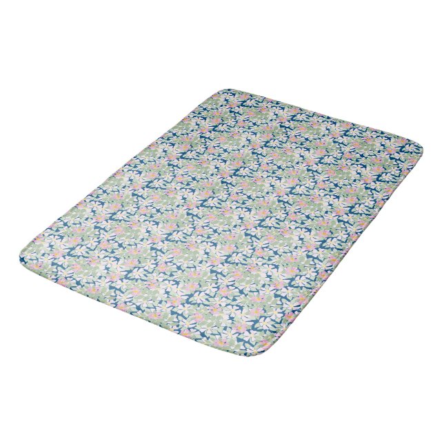 Tapis De Bain Joli chien rose Rose sur le Motif bleu marine (Angle)