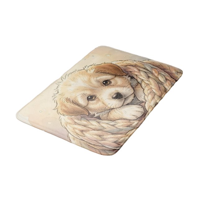 Tapis De Bain Joli chiot enveloppé dans une couverture tricotée (Angle)
