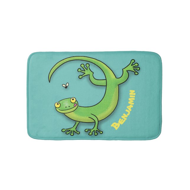 Tapis De Bain Joli gecko vert salutations avec dessin animé (Devant)