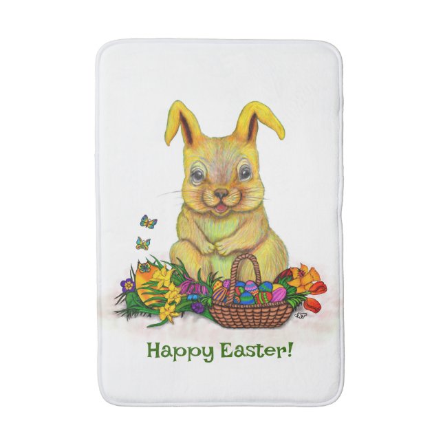 Tapis De Bain Joli lapin de Pâques avec oeufs et fleurs (Devant (Vertical))