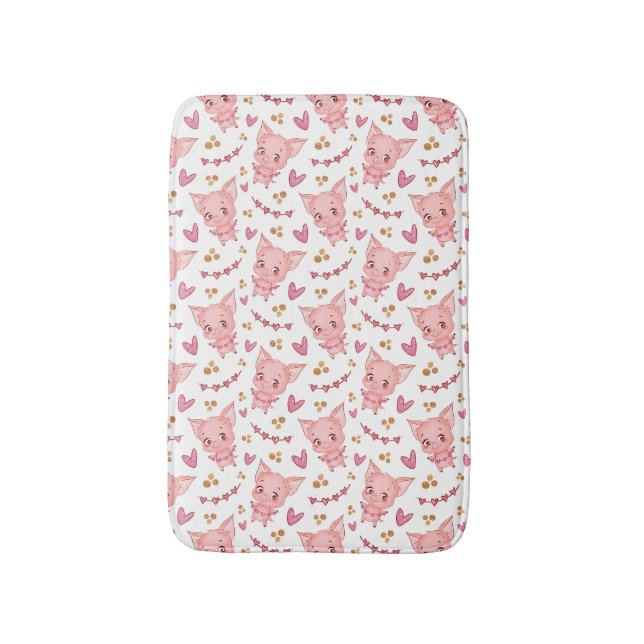 Tapis De Bain Joli Motif De Cochon Avec Coeurs (Devant (Vertical))