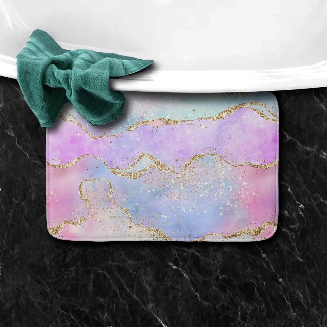 Tapis De Bain Joli Pastel Agate | Aquarelle de la veine Parties  (Créateur téléchargé)