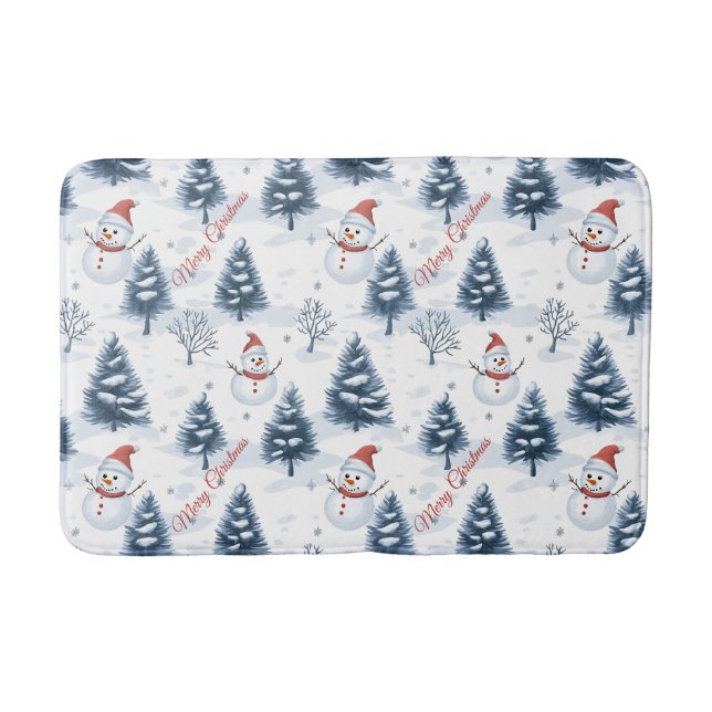 Tapis De Bain Joli Snowman Et Snowy Trees Joyeux Noël (Devant)