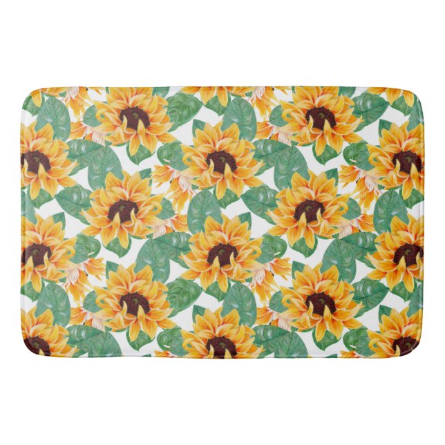 Tapis De Bain Joli tournesol Jaune et Motif vert (Devant)