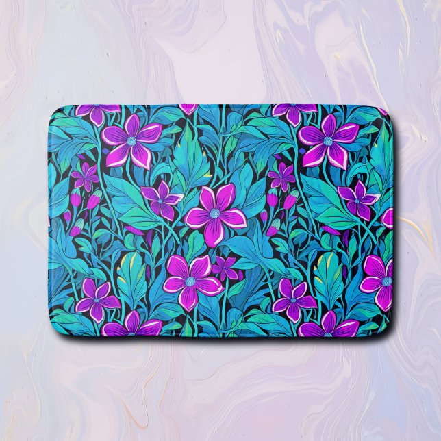 Tapis De Bain Joli violet et Turquoise bleu floral (Créateur téléchargé)