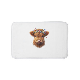 Tapis De Bain Jolie Bébé Vache Highland Avec Couronne De Fleurs