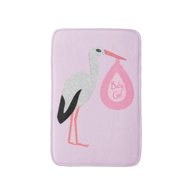 Tapis De Bain Jolie chatte rose bébé fille Stork (Devant (Vertical))