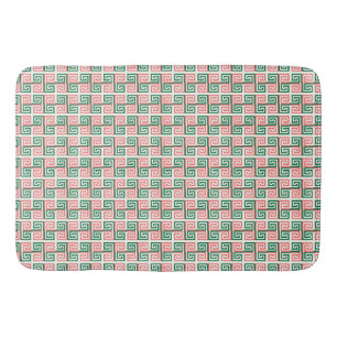 TAPIS DE BAIN JOLIE CORAIL VERT BLANC GRECQUE CLÉ MOTIF