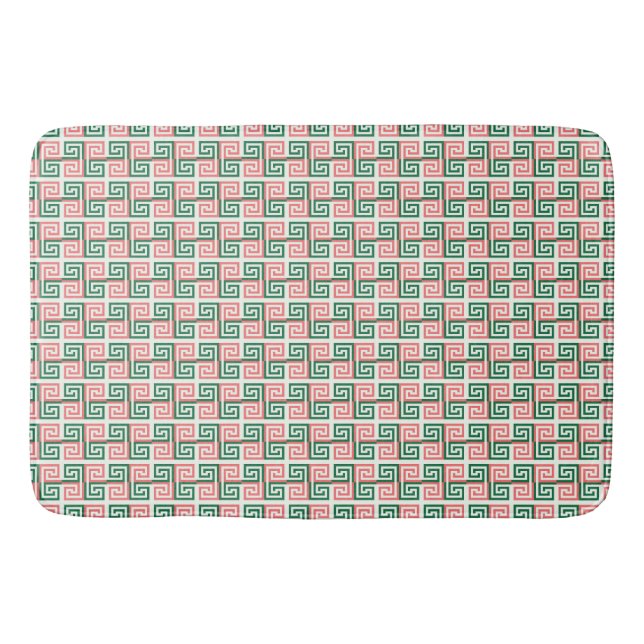TAPIS DE BAIN JOLIE CORAIL VERT BLANC GRECQUE CLÉ MOTIF (Devant)