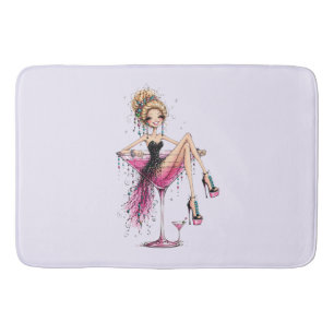 Tapis De Bain Jolie femme aguicheuse dans un verre à Martini