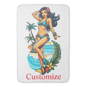 Tapis De Bain Jolie fille de plage en bikini aux cheveux noirs T