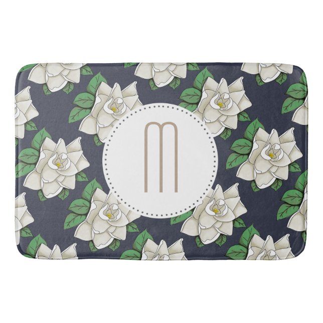 Tapis De Bain Jolie Fleurs Magnolia Blanches & Lettre Initiale (Devant)