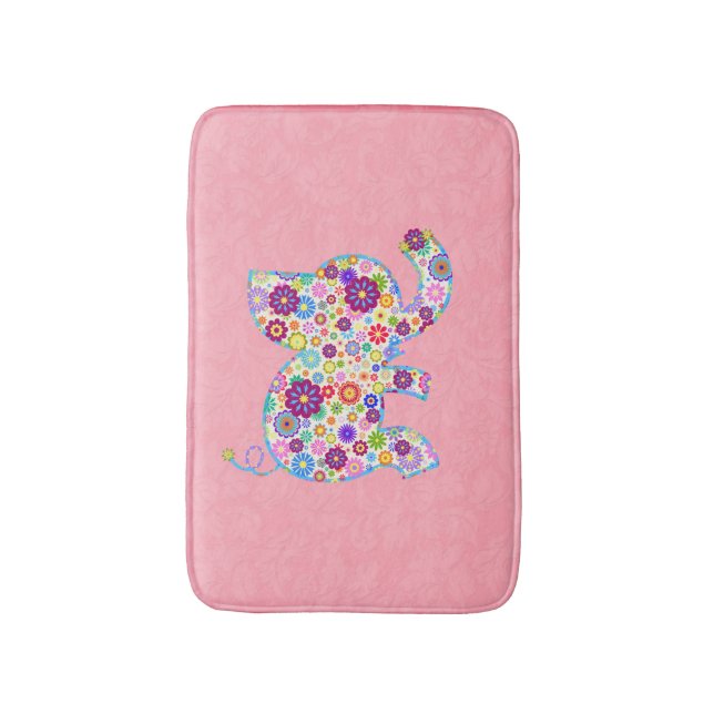 Tapis De Bain Jolie Fleurs Rétro Style Cartoon Eléphant (Devant (Vertical))