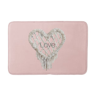 Tapis De Bain Jolie Frange de coeur blanc rose