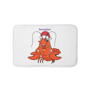 Tapis De Bain Jolie homard heureux portant un chapeau de Noël de