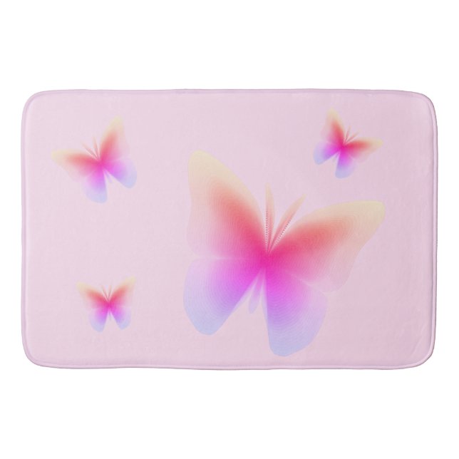 Tapis De Bain Jolie impression de papillon rose sur rose (Devant)
