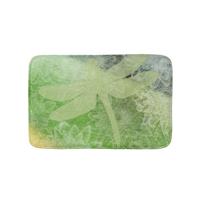 Tapis De Bain Jolie libellule Et Fleur Art En Vert (Devant)