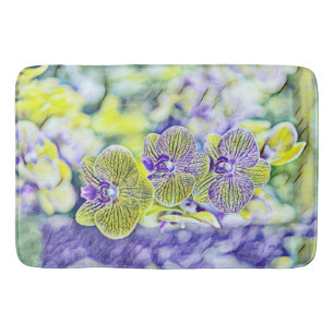 Tapis De Bain Jolie orchidée jaune violet fleurs aquarelle