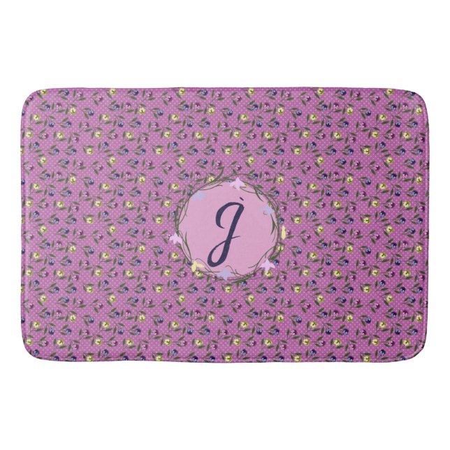Tapis De Bain Jolie Pansies rose pourpre et jaune (Devant)
