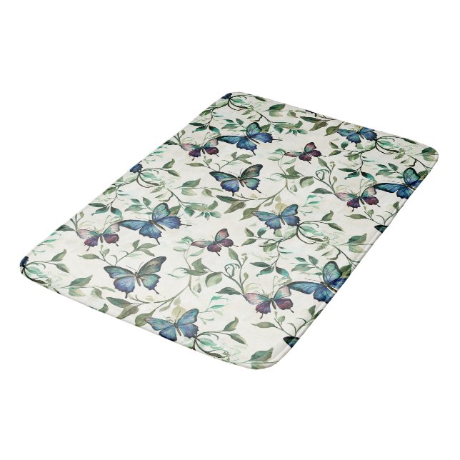 Tapis De Bain Jolie Papillons Bleus Mariage (Angle)
