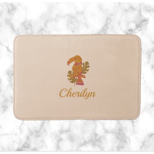 Tapis De Bain Jolie Parties scintillant rose et or Oiseau tropic (Créateur téléchargé)