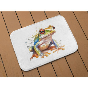 Tapis De Bain Jolie petite grenouille verte en aquarelle