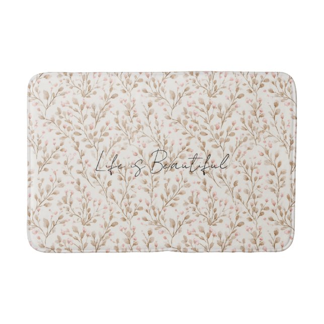 Tapis De Bain Jolie rose clair crème floral  (Devant)